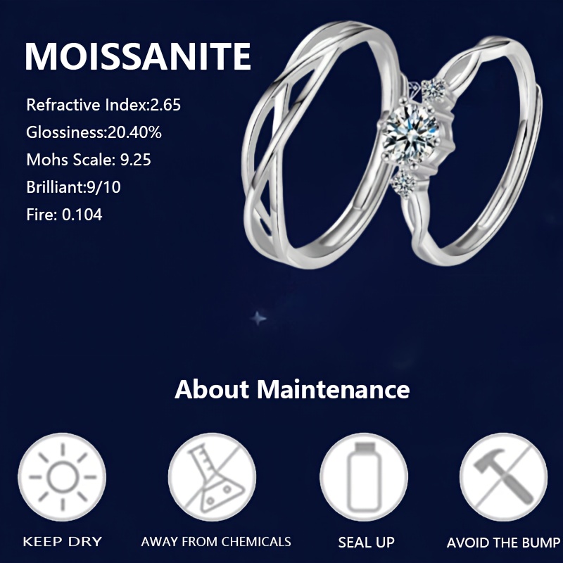 925 Silver Moissanite Couple Ring for Engagement Wedding Anniversary